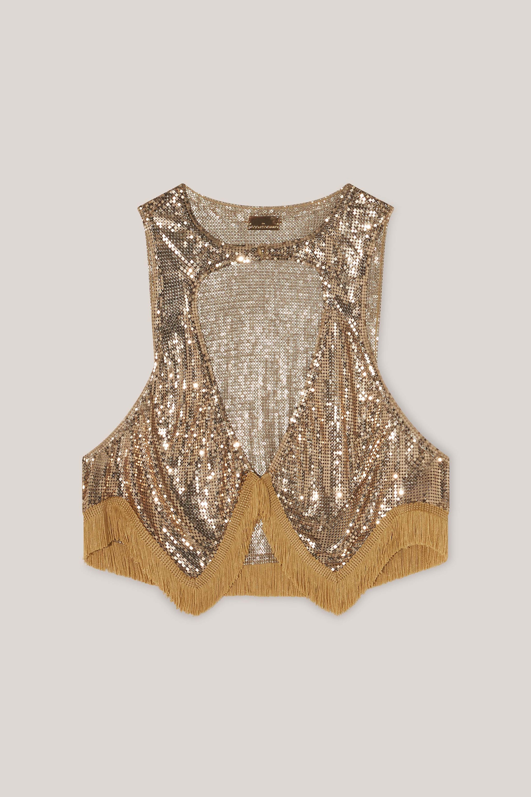 Fringed Metallic Cut-Out Top