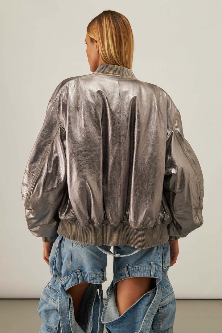 Metallic Leather Bomber Jacket in Metallic - The Attico