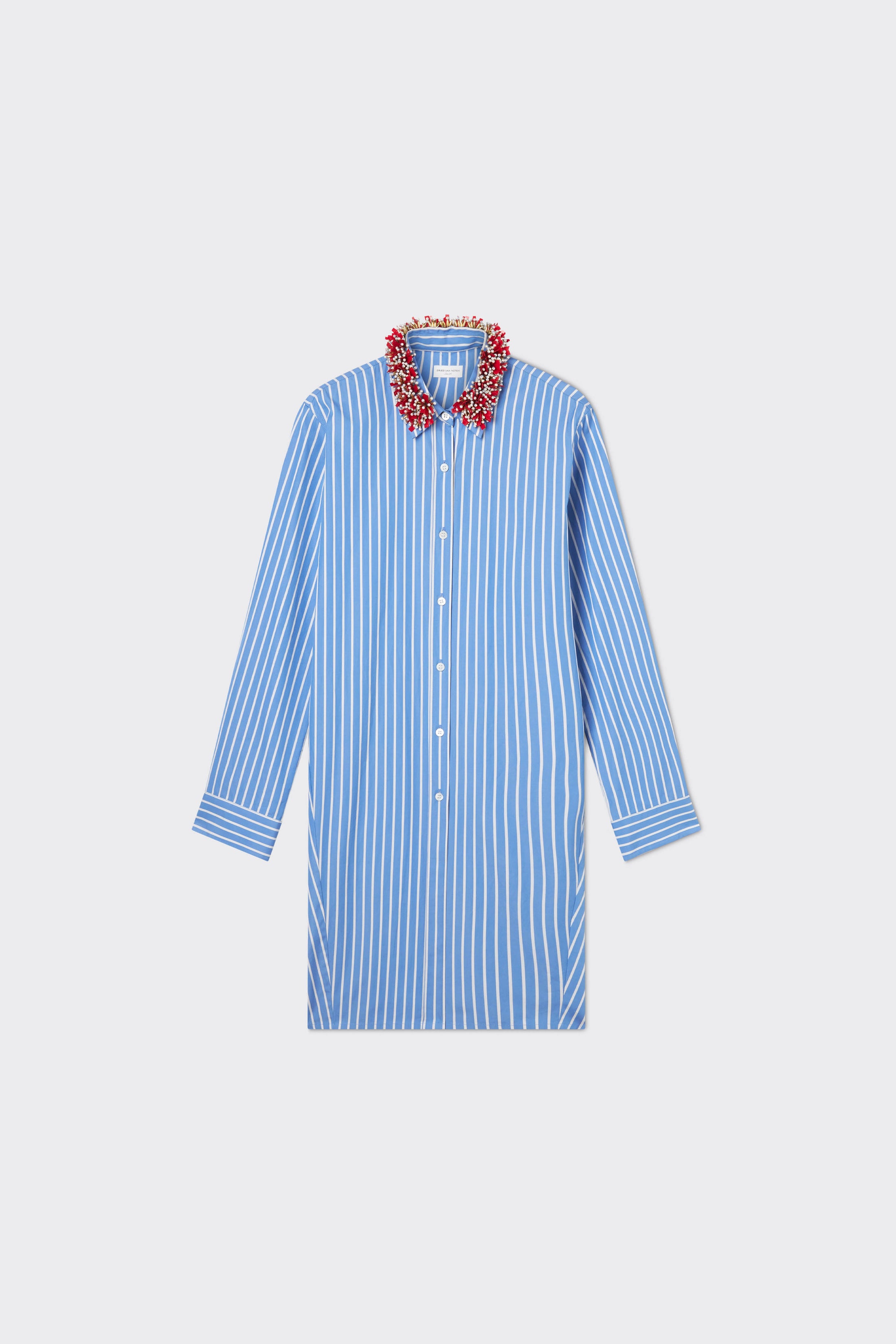 Blue Striped Shirt With Beaded Collar