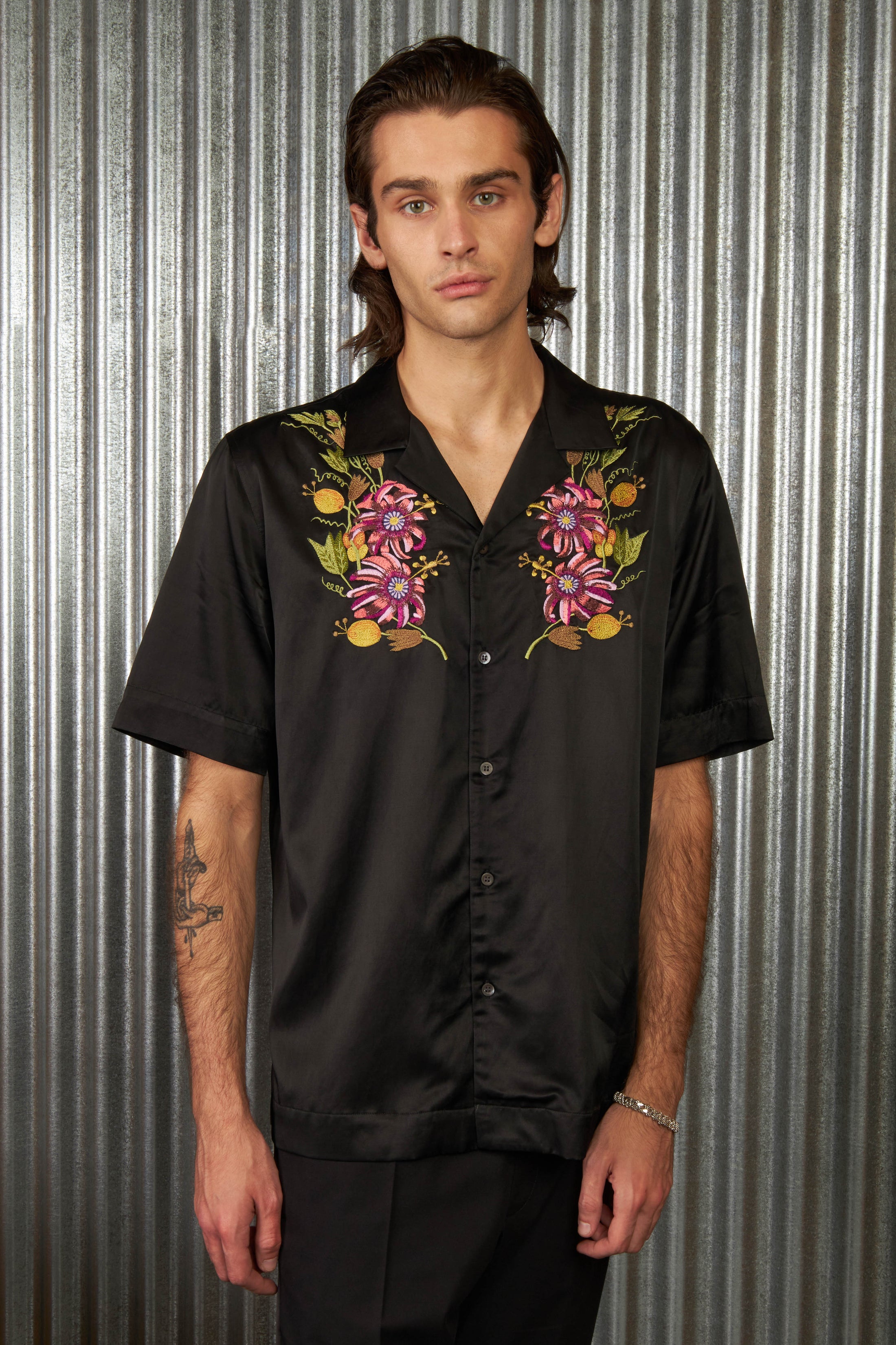 Black Embroidered Viscose Shirt