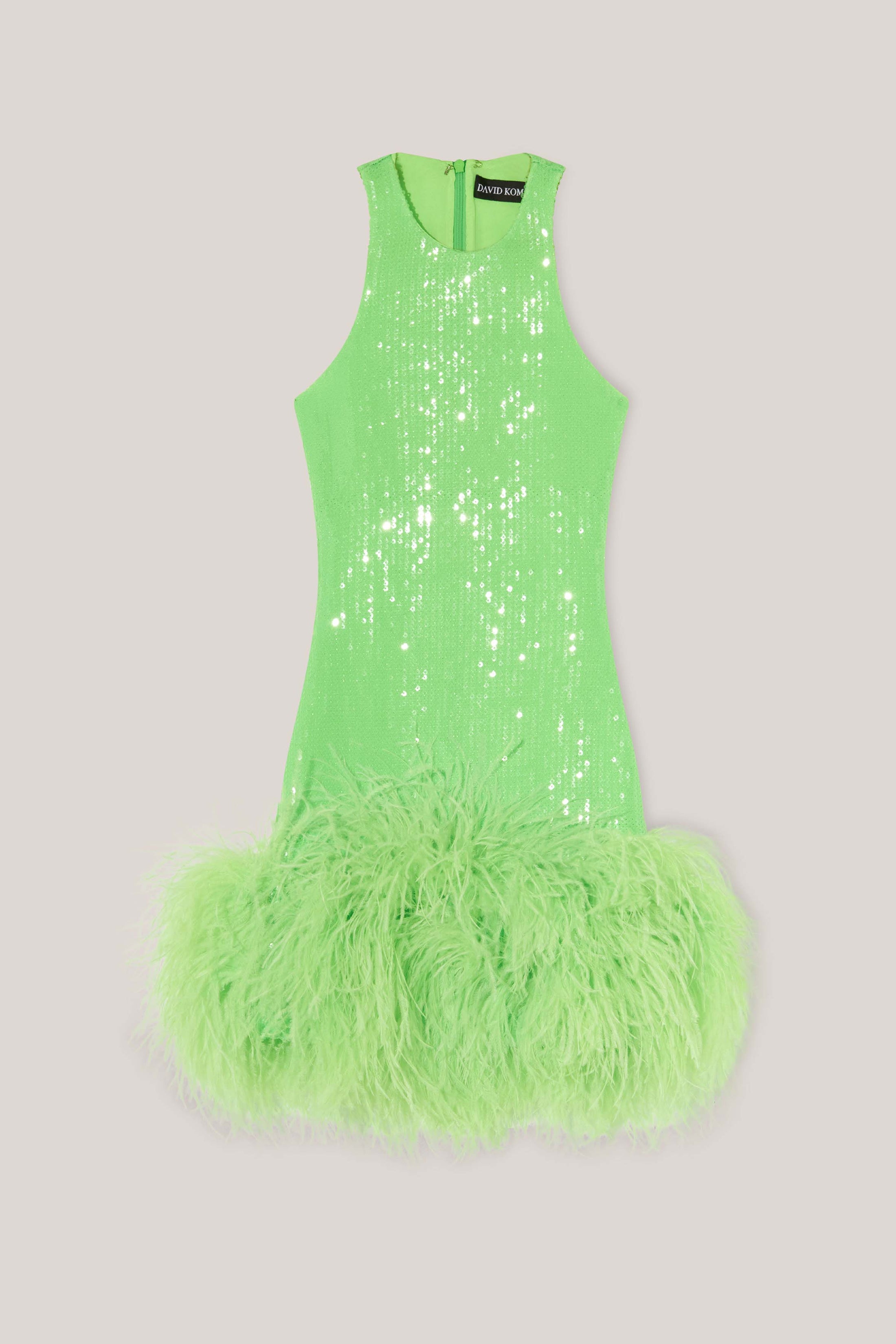 Sequined Feather-Trimmed Minidress