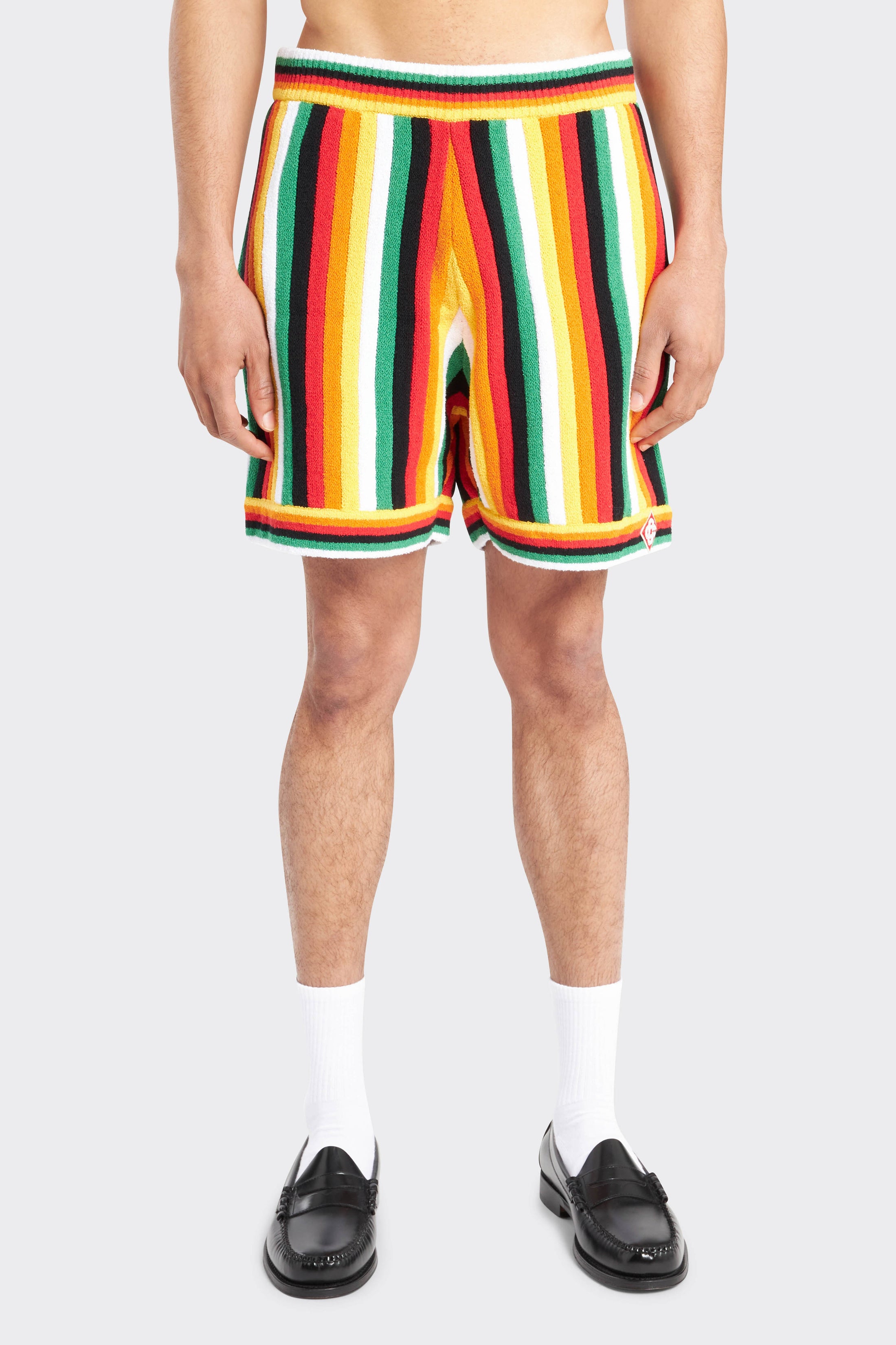 Straight-Leg Logo-Appliquéd Striped Cotton-Blend Terry Shorts
