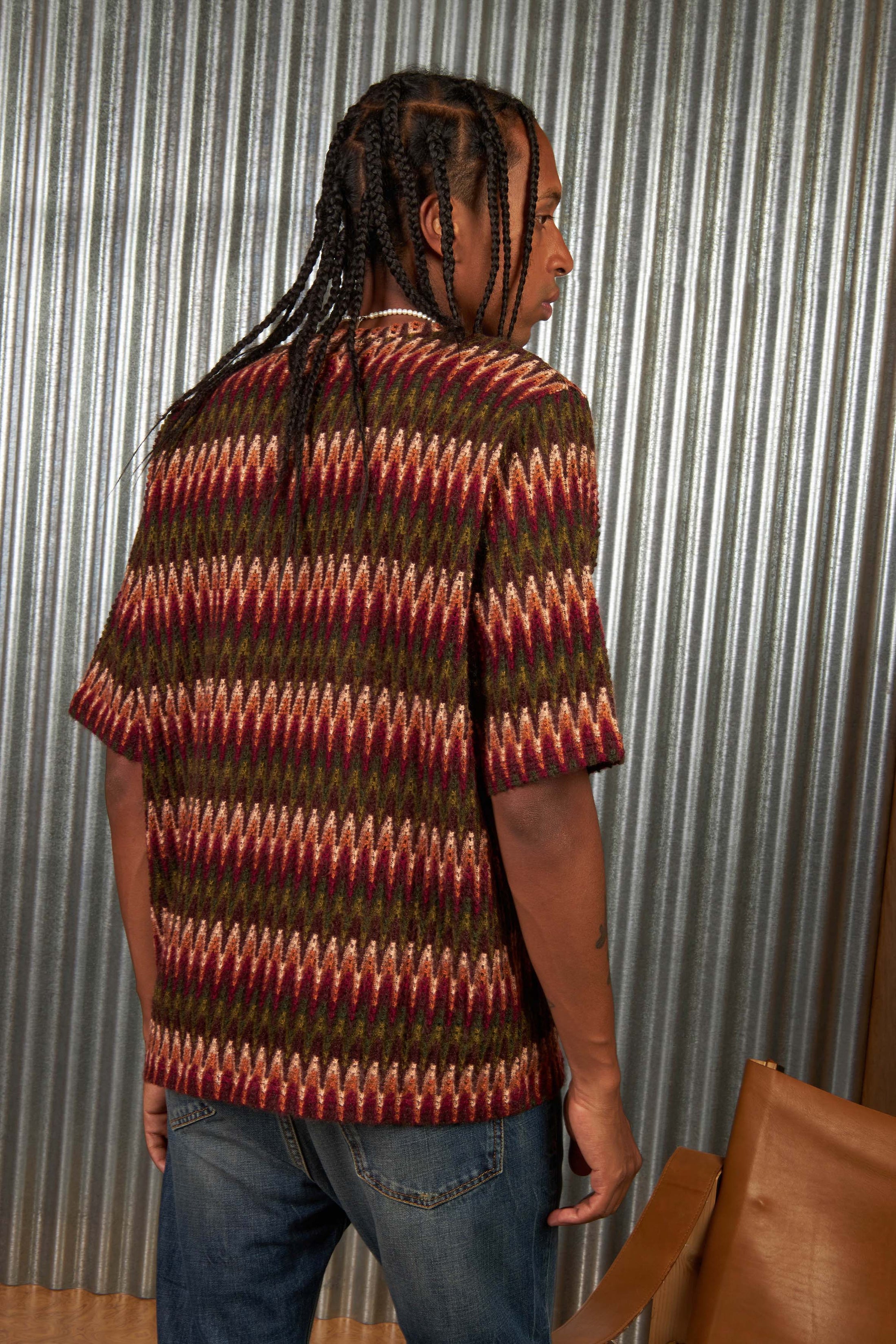 Striped Open-Knit T-Shirt