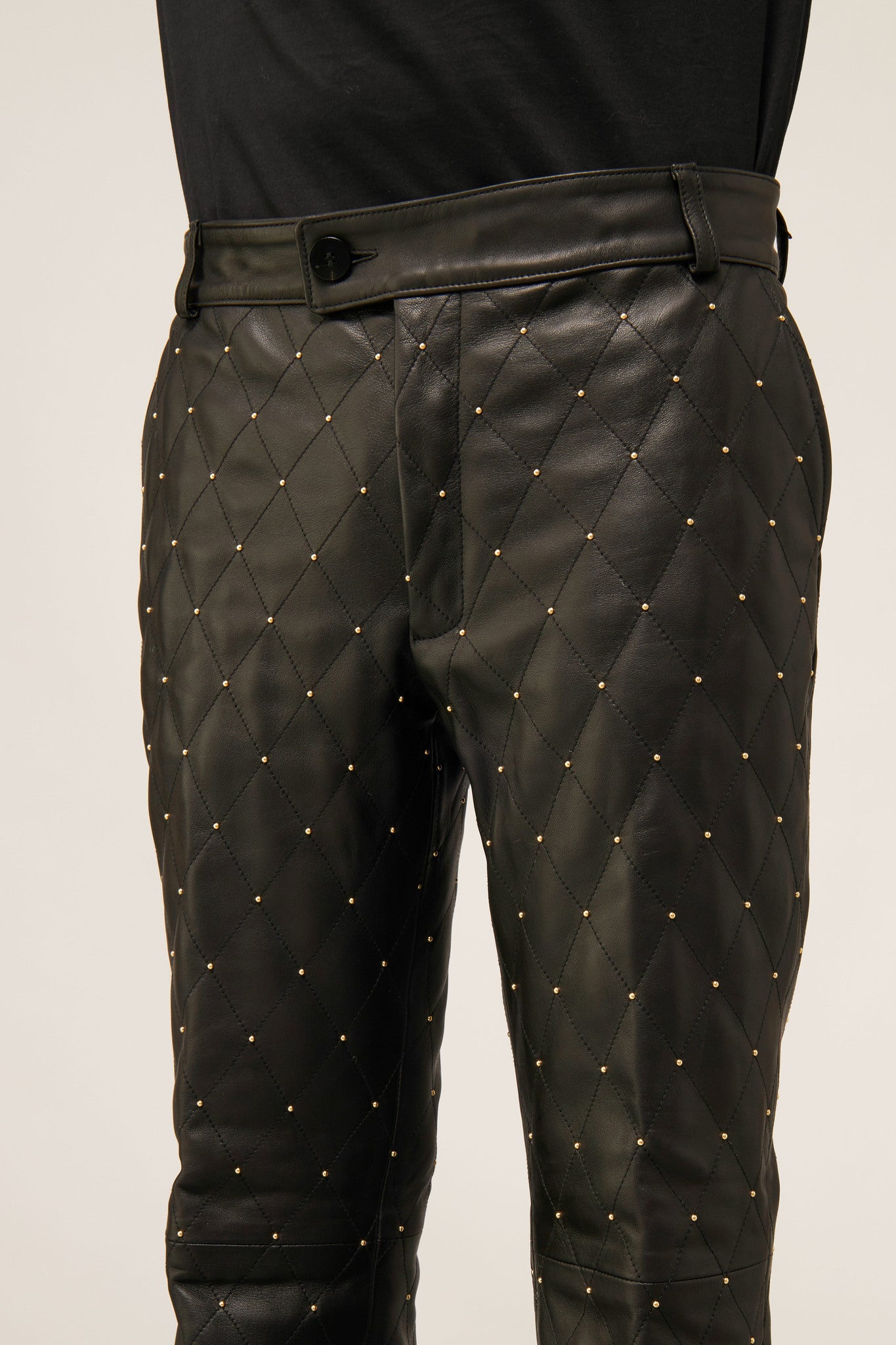 Studded Quilted Leather Trousers
