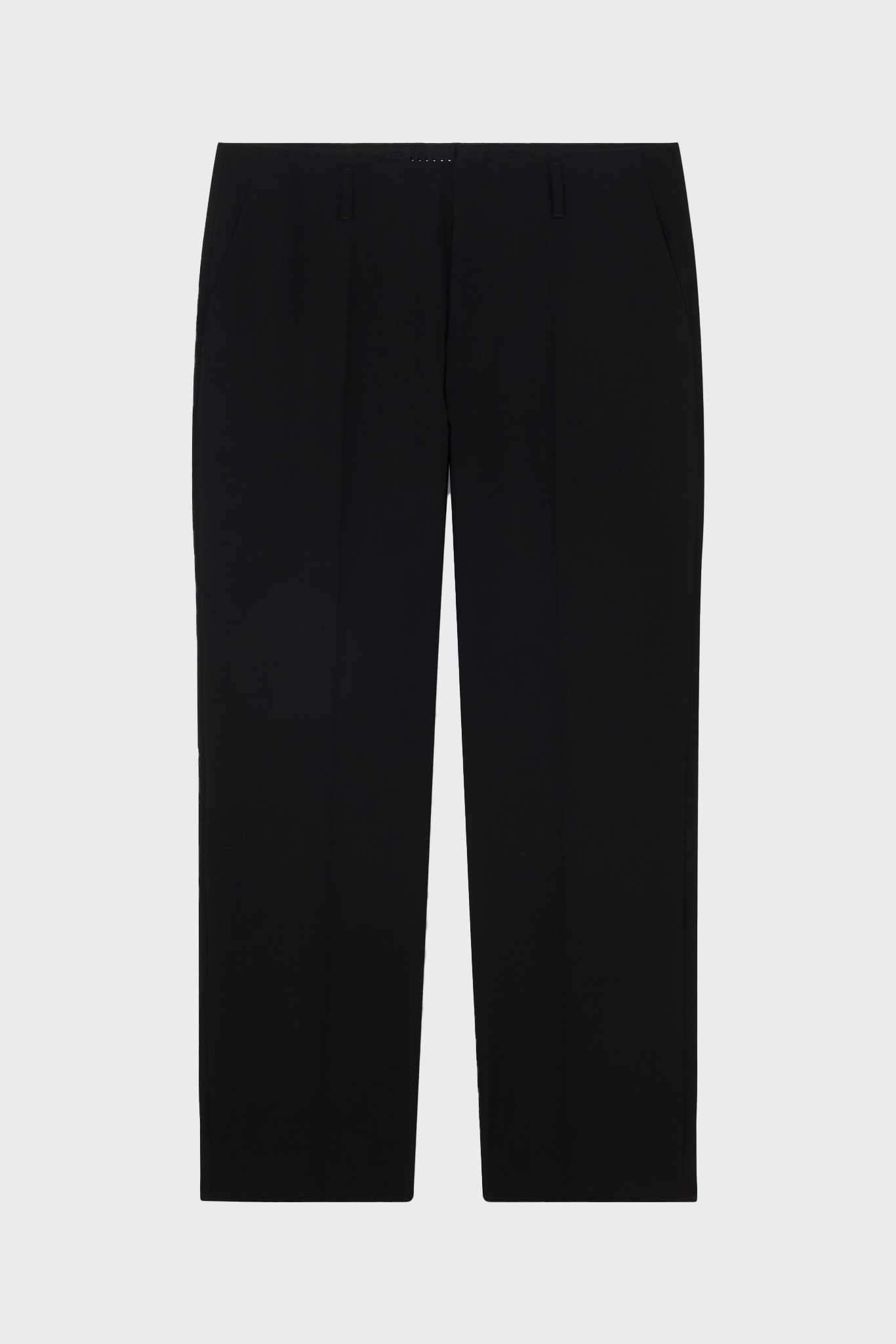 Plain-Woven Wool Creased Black Trousers